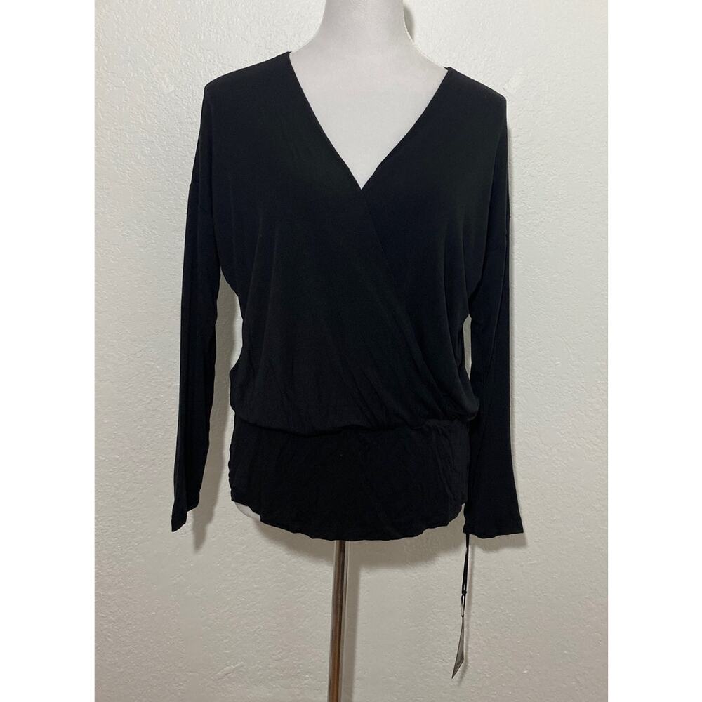 NWT Michael Lauren REVOLVE Seth Drop Shoulder Black jersey Faux Wrap Top Size XS